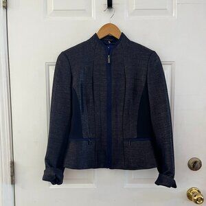 Elie Tahari Woman's BlueWool Blend Tweed Blazer/Shirt Set Blazer Sz 6 Skirt Sz 4